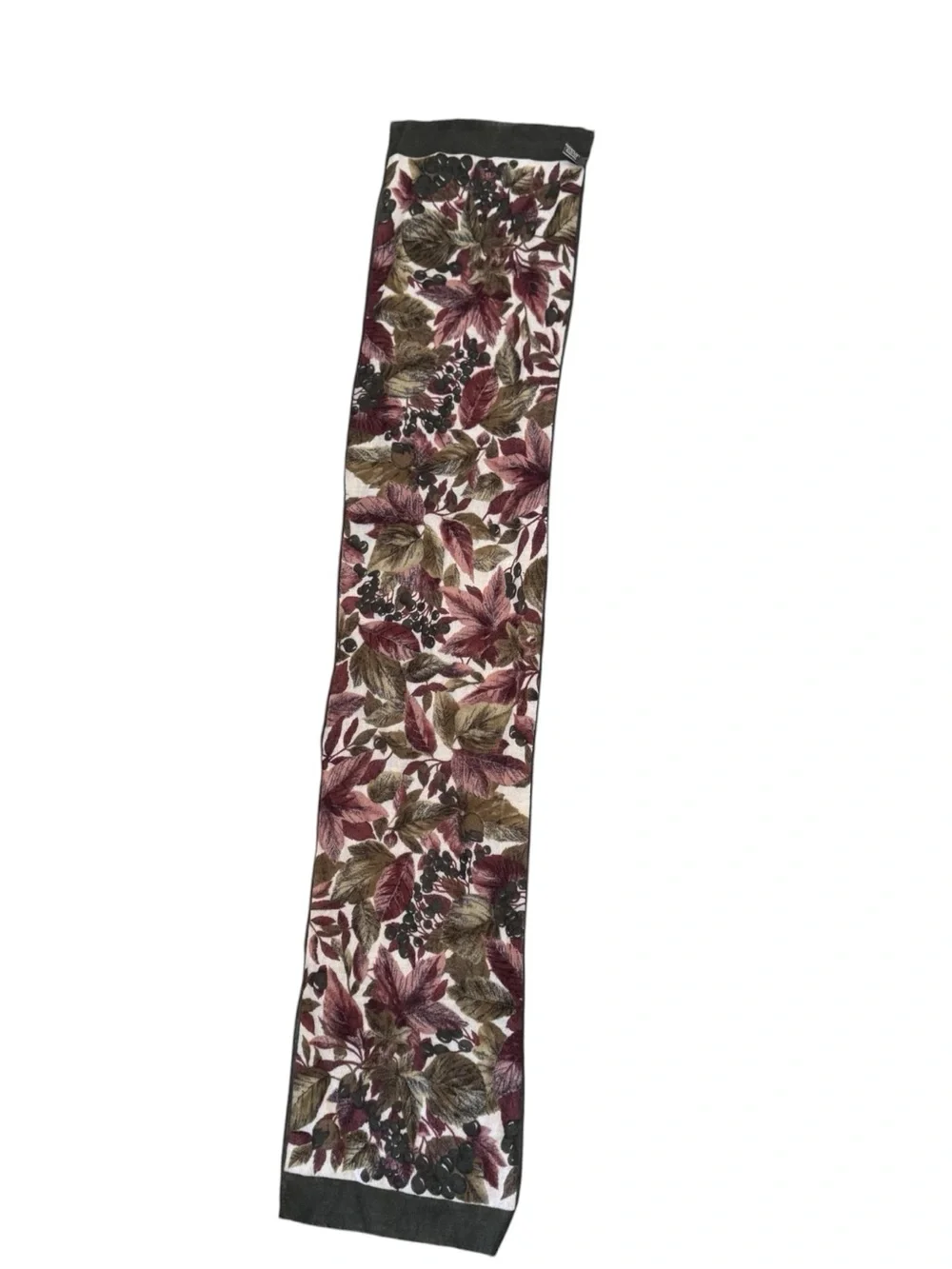 Vintage 90s Y2K Italian 100% Wool Floral Scarf Autumn Botanical Olive Lightweigh